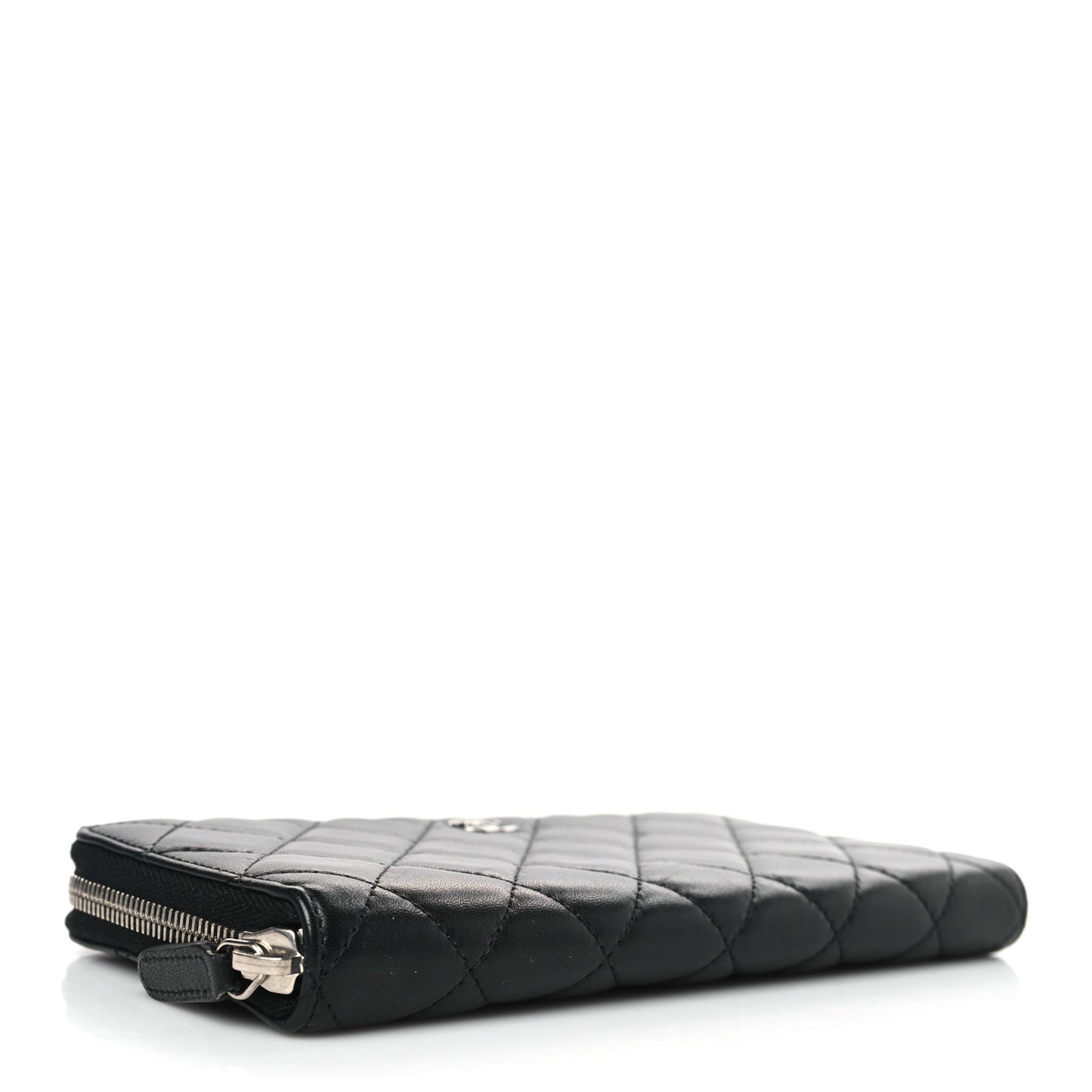 Lambskin Quilted Large Gusset Zip Around Wallet Black