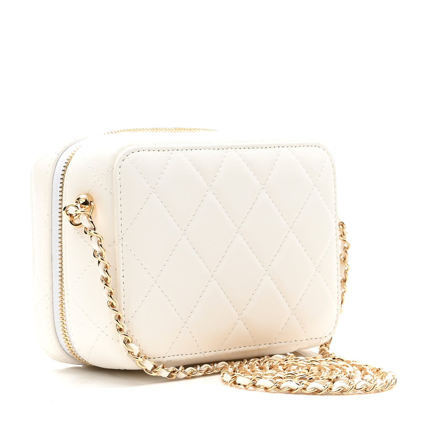 Lambskin Quilted Golden Plate Clutch With Chain White