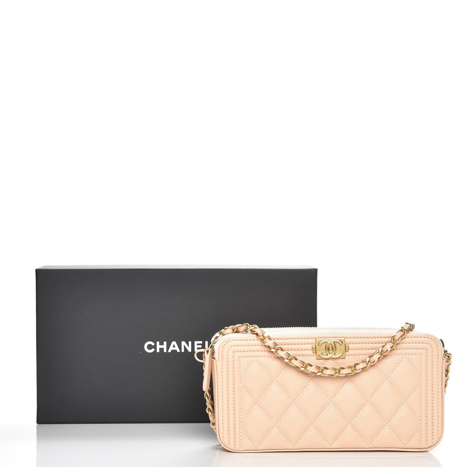 Chanel Caviar Quilted Small Boy Clutch With Chain Beige 9 of 11