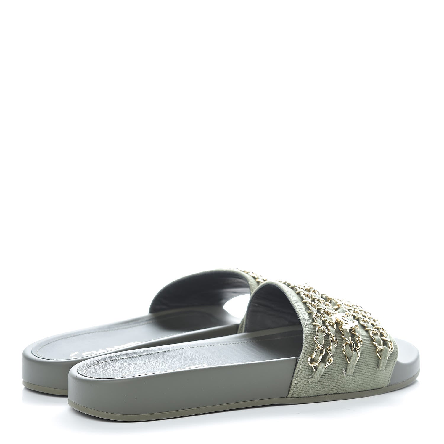 Chanel Canvas Chain Flat Sandals 39 Khaki 4 of 9