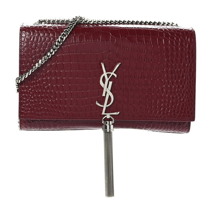 Saint Laurent Calfskin Crocodile Embossed Medium Classic Monogram Kate Tassel Satchel Red 1 of 8