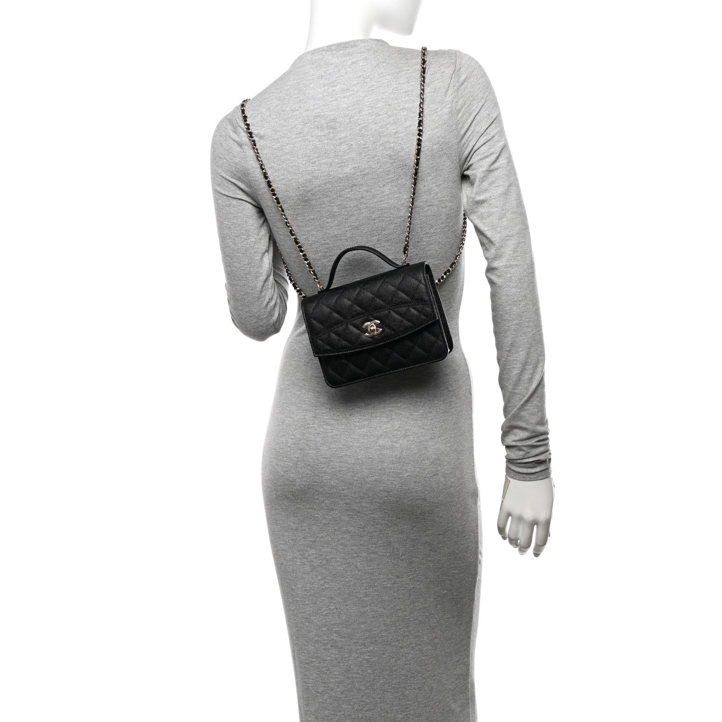 Caviar Quilted Trendy Handle Clutch With Chain Black
