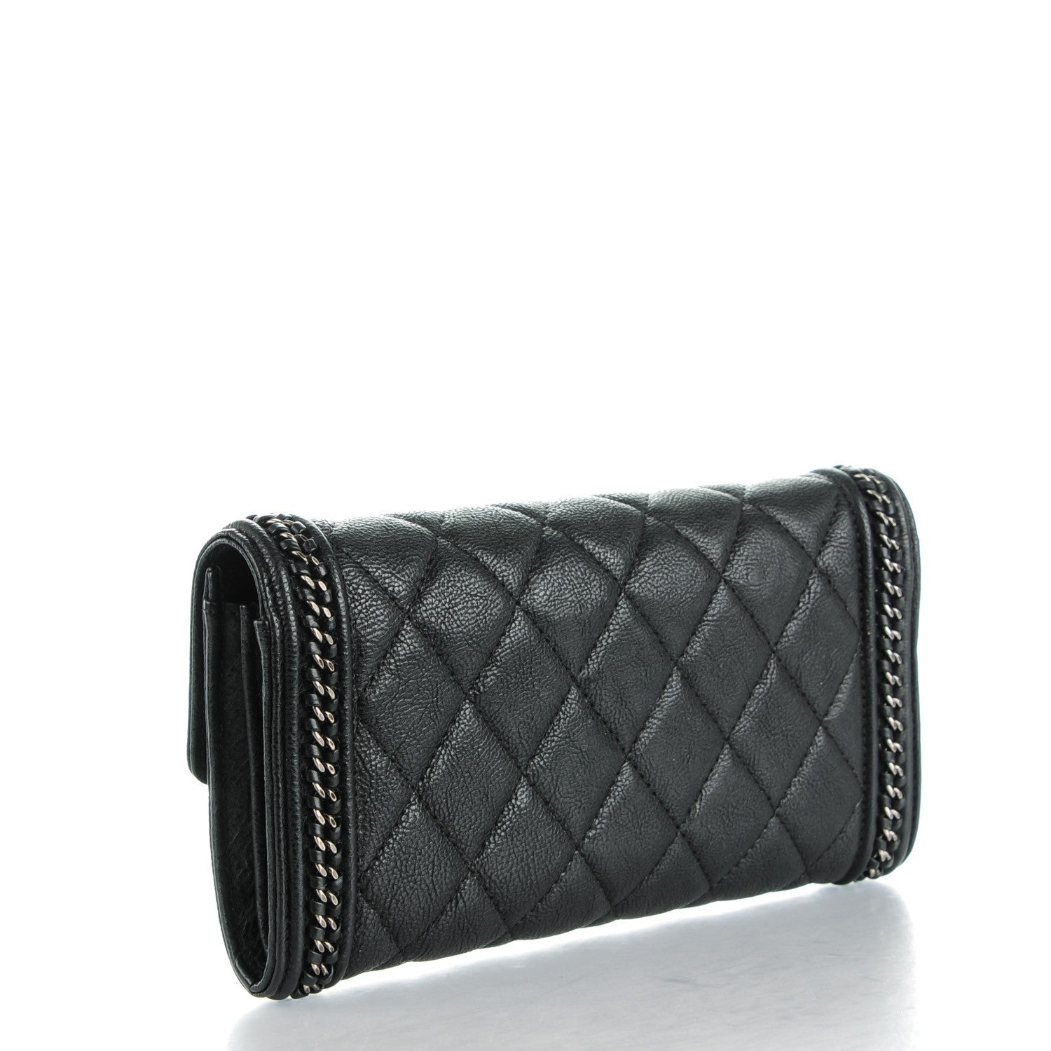 Chanel Calfskin Quilted Boy Chain Around Flap Wallet Black 3 of 7