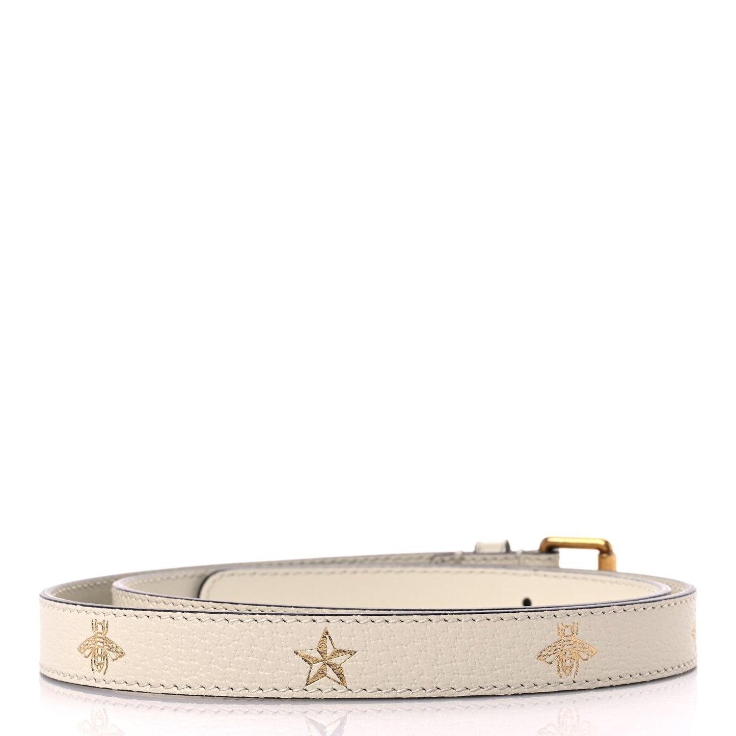 Textured Dollar Calfskin Bees And Stars Print Womens 20mm Belt 85 34 Mystic White Gold