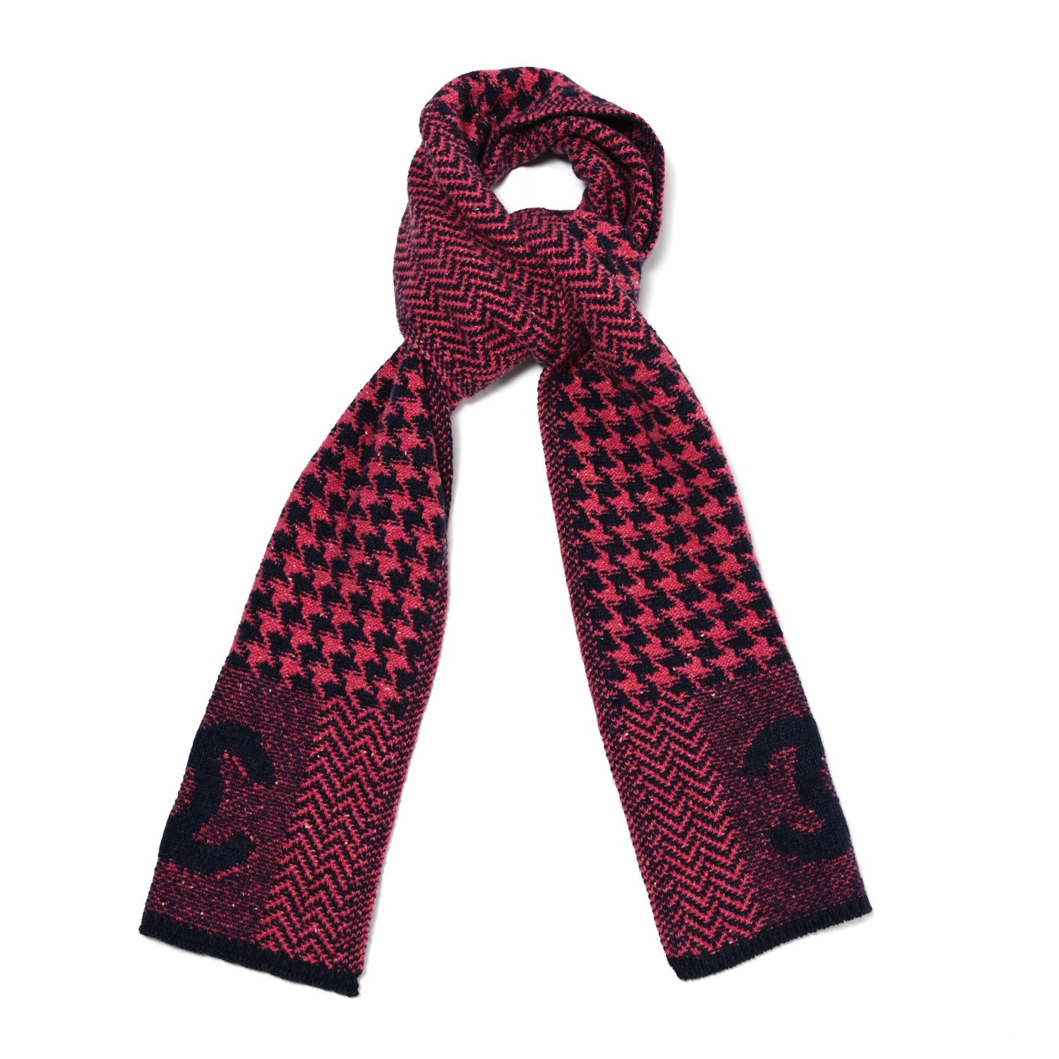 Chanel Cashmere Knit CC Scarf Navy Blue Pink 1 of 4