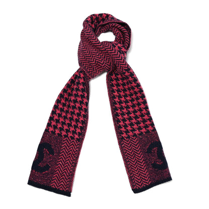 Chanel Cashmere Knit CC Scarf Navy Blue Pink 1 of 4