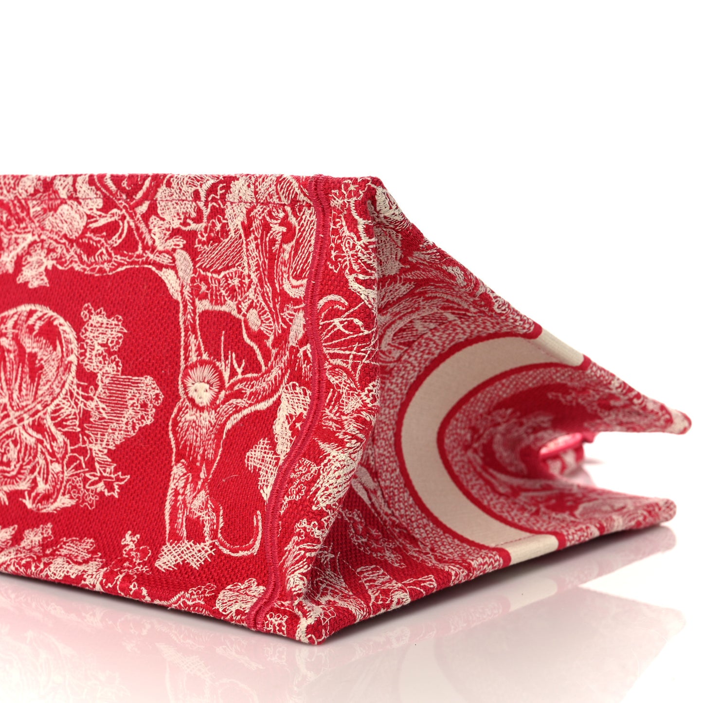 Canvas Embroidered Medium Toile De Jouy Reverse Book Tote Fuchsia