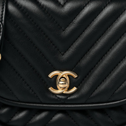 Chanel Lambskin Reverse Chevron Quilted Mini Round Top Handle Flap Black 8 of 10