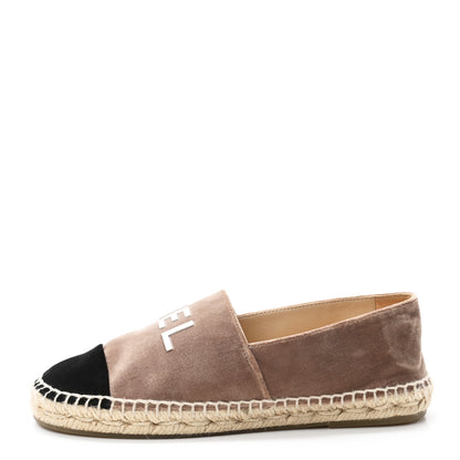 Chanel Velvet Logo Espadrilles 36 Beige Black 1 of 10