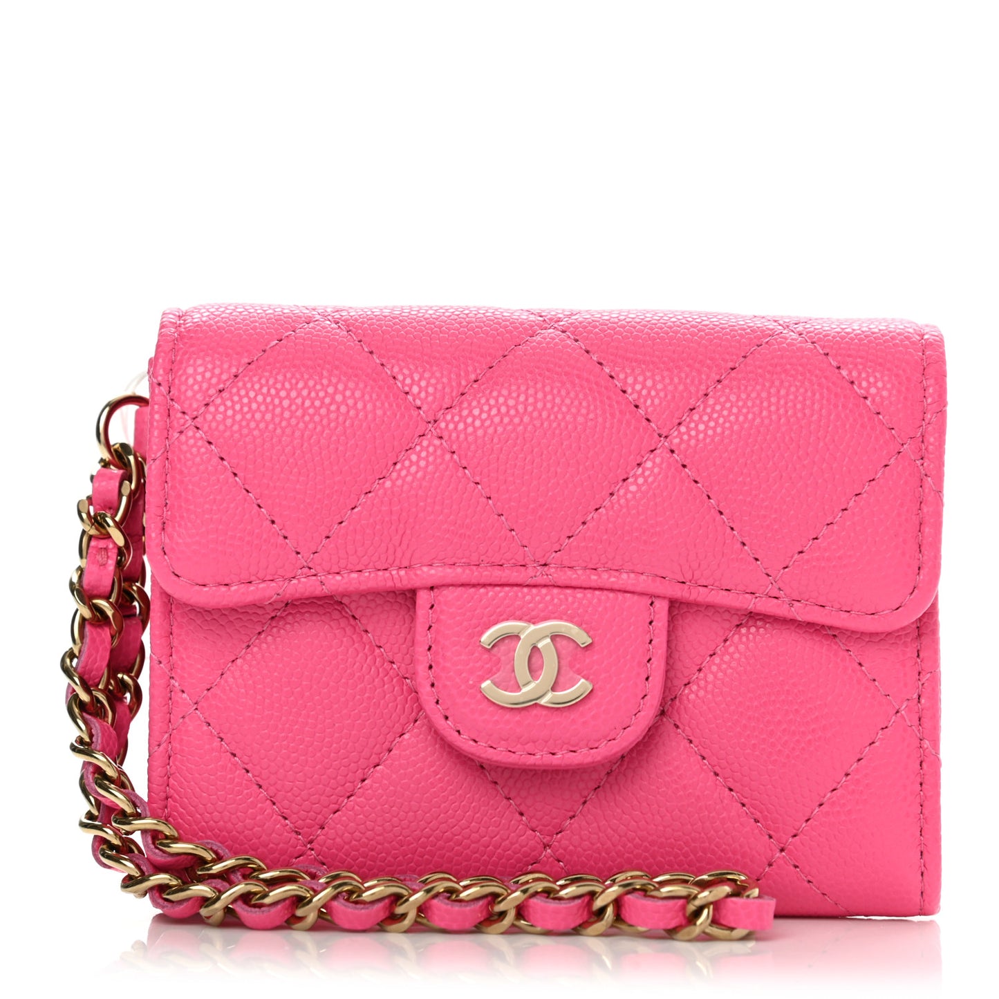 Caviar Quilted Flap Card Holder Chain Wristlet Rose