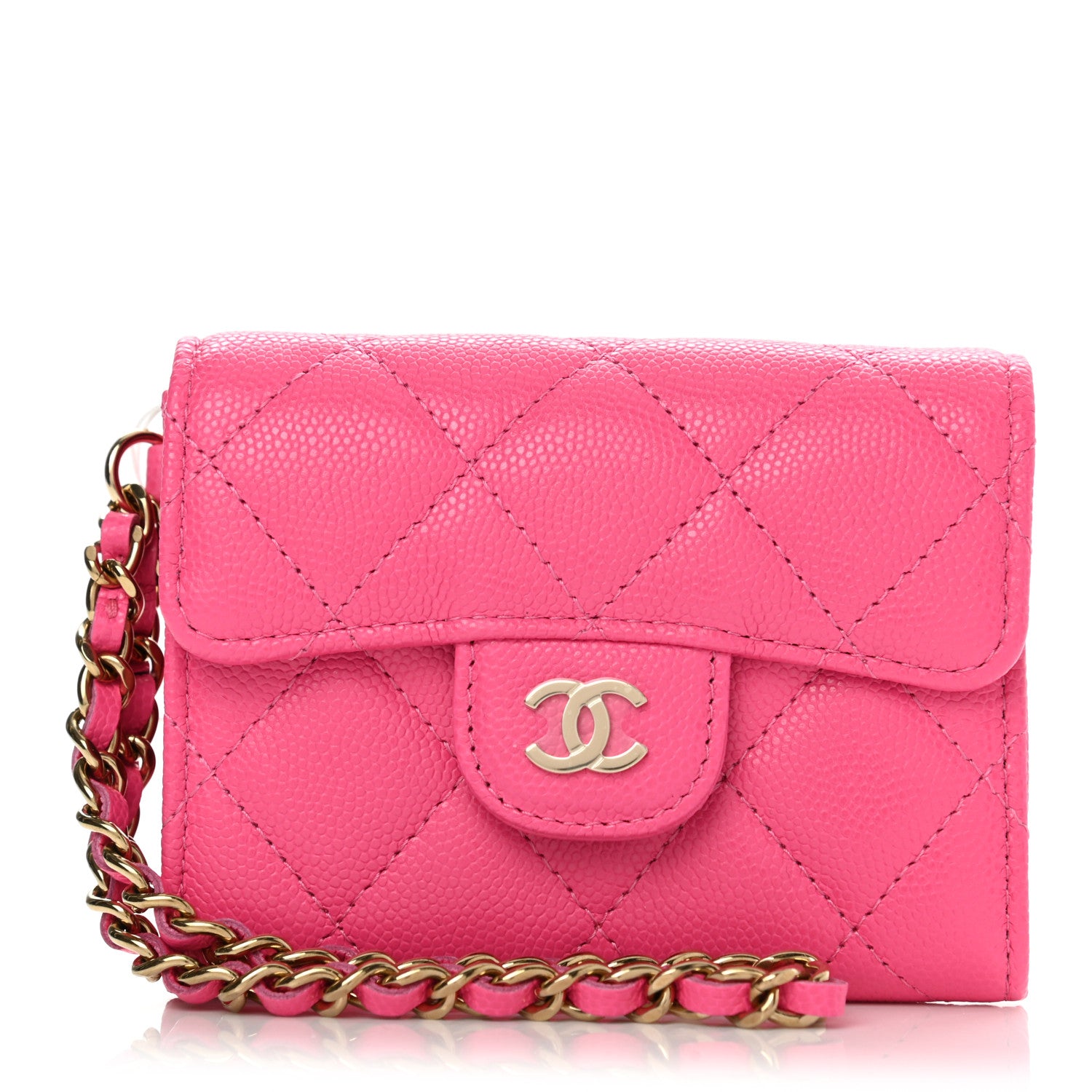 Chanel Caviar Quilted Flap Card Holder Chain Wristlet Rose 1 of 9