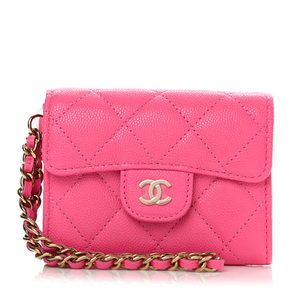 Chanel Caviar Quilted Flap Card Holder Chain Wristlet Rose 1 of 9