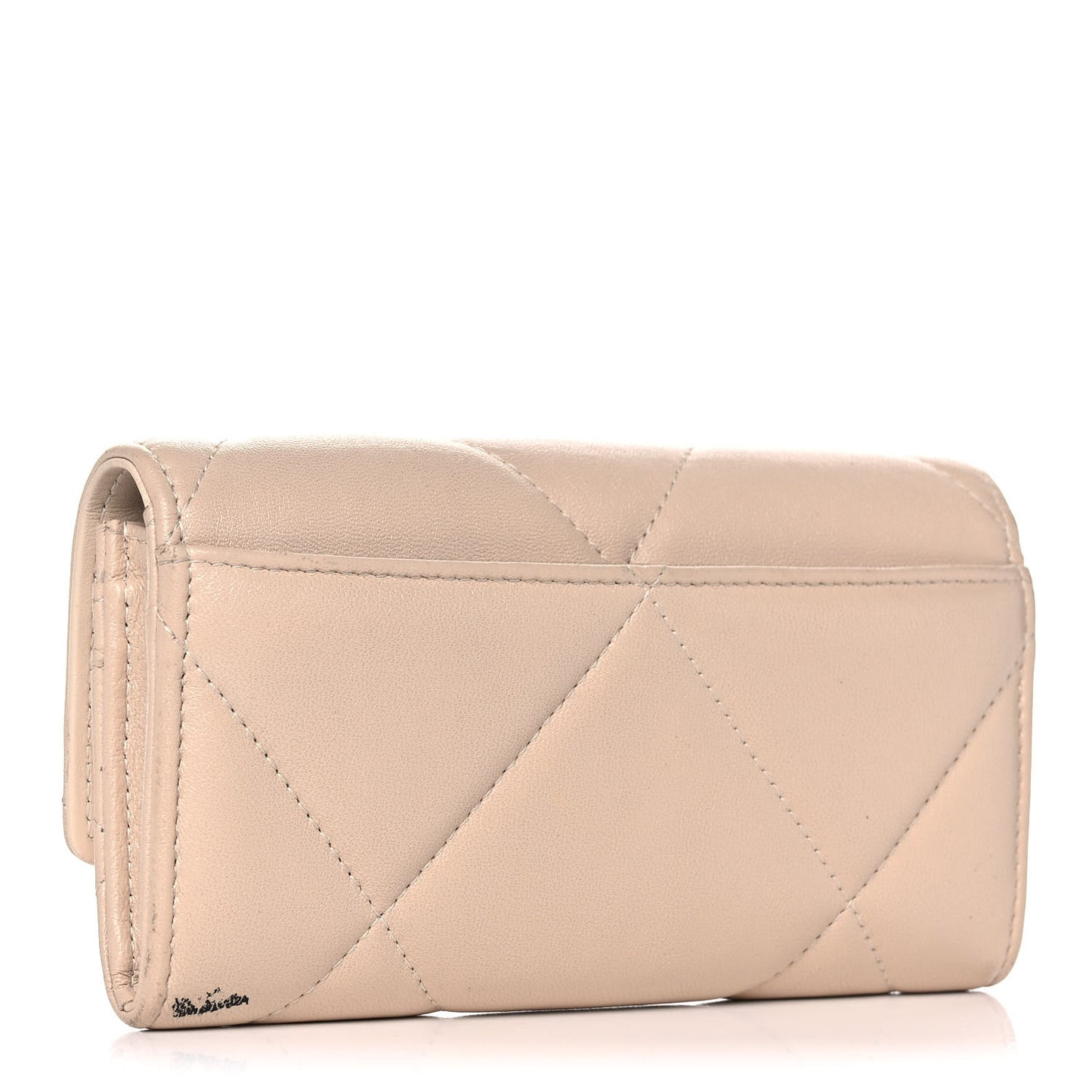 Shiny Goatskin Quilted Chanel 19 Flap Wallet Beige