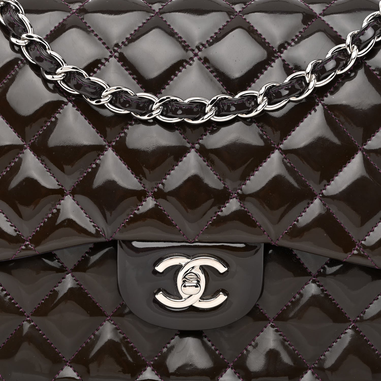 Chanel Patent Quilted Jumbo Single Flap Dark Purple 7 of 10