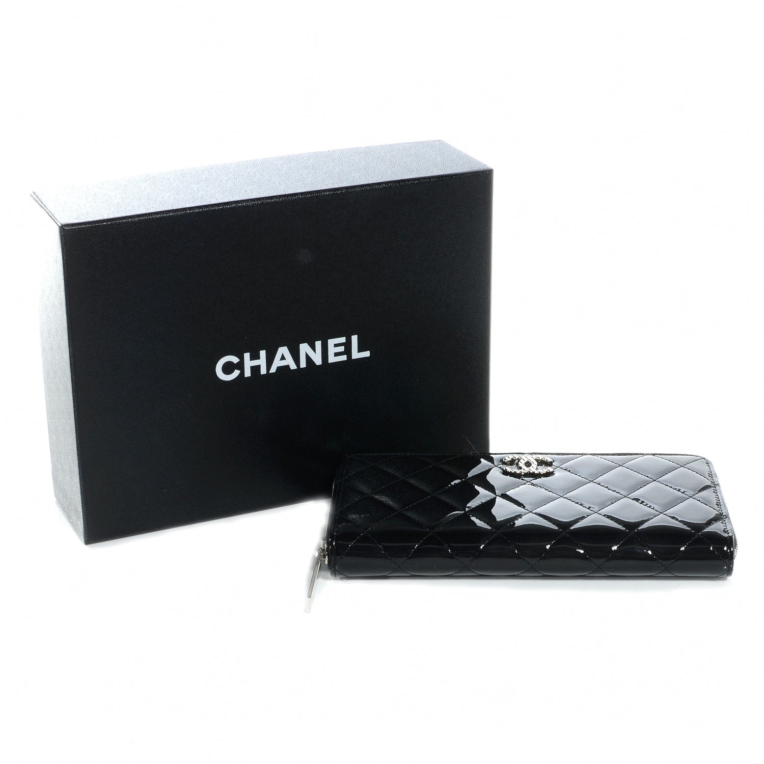 Chanel Patent Quilted Large Zip Around Wallet Black 9 of 9