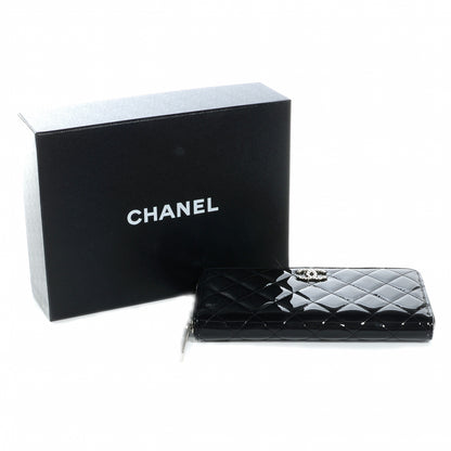 Chanel Patent Quilted Large Zip Around Wallet Black 9 of 9