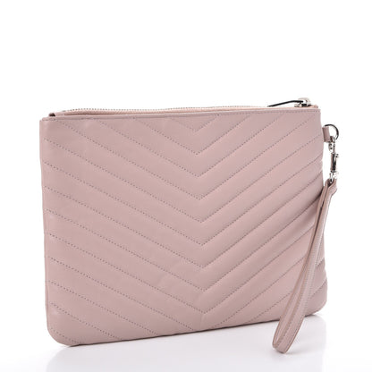 Saint Laurent Calfskin Matelasse Chevron Monogram A5 Wristlet Rose Poudre 3 of 8
