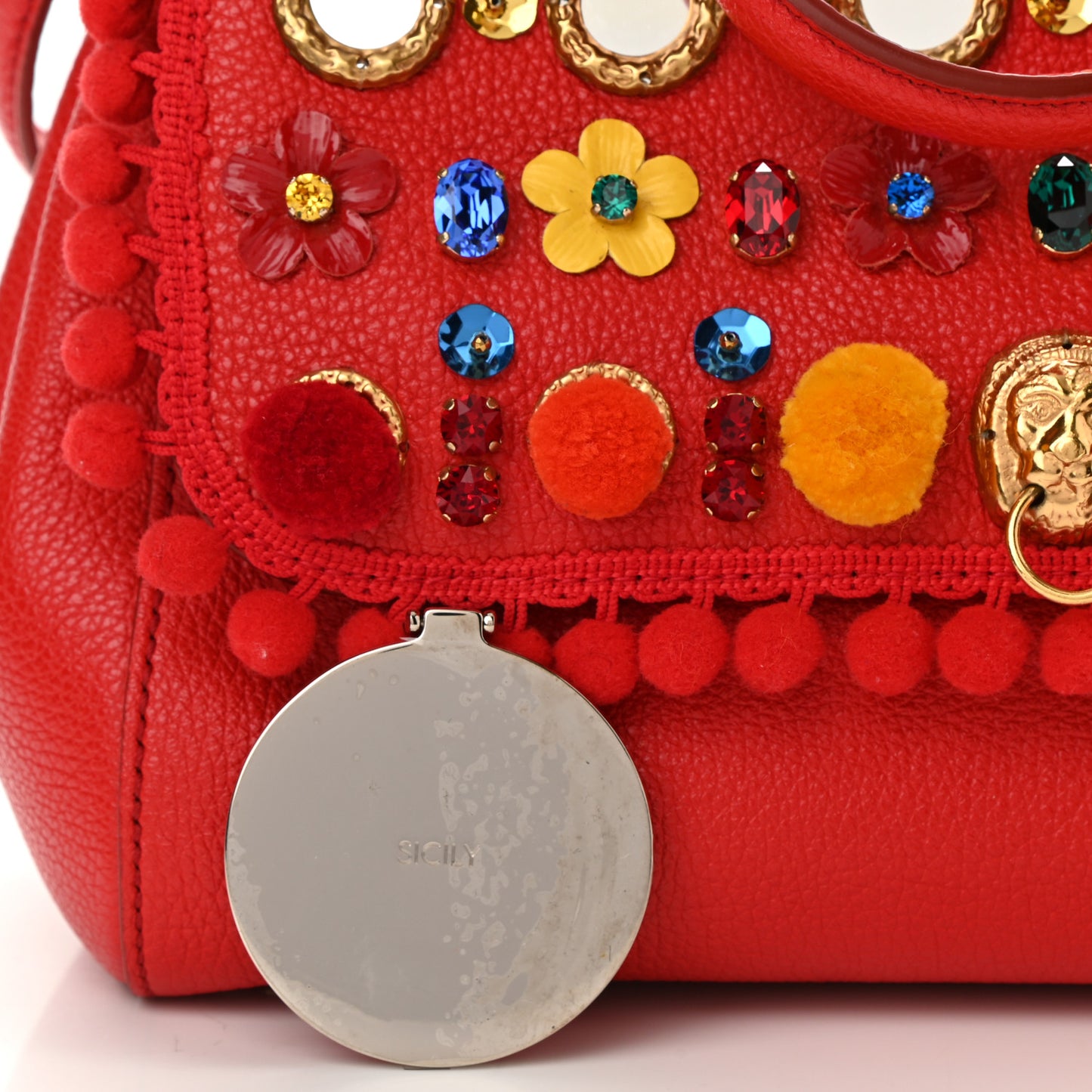 Calfskin Embellished Medium Miss Sicily Satchel Red