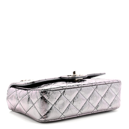 Chanel Crumpled Metallic Calfskin Quilted Ring Handle Mini Flap Silver 4 of 10