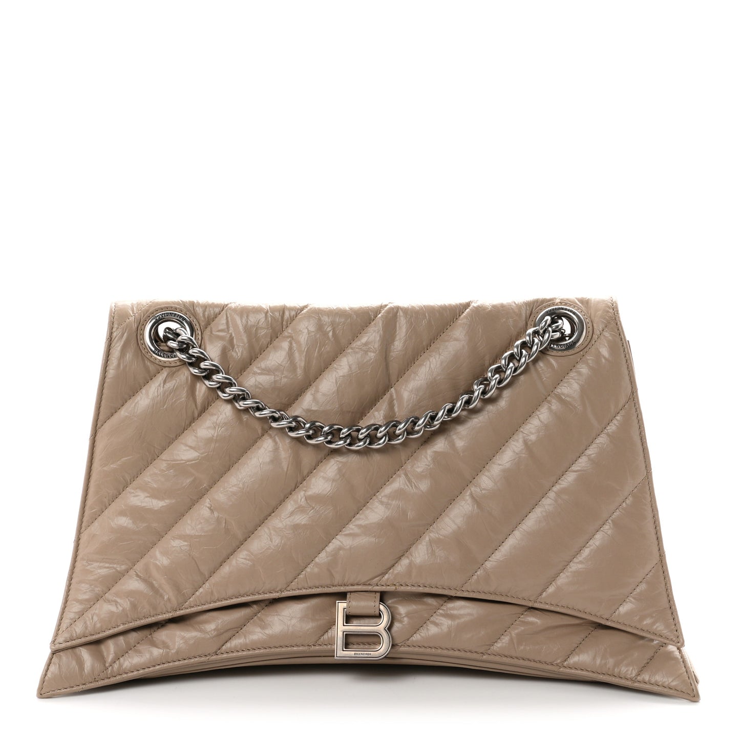 Crushed Calfskin Quilted Large Crush Chain Bag Nude