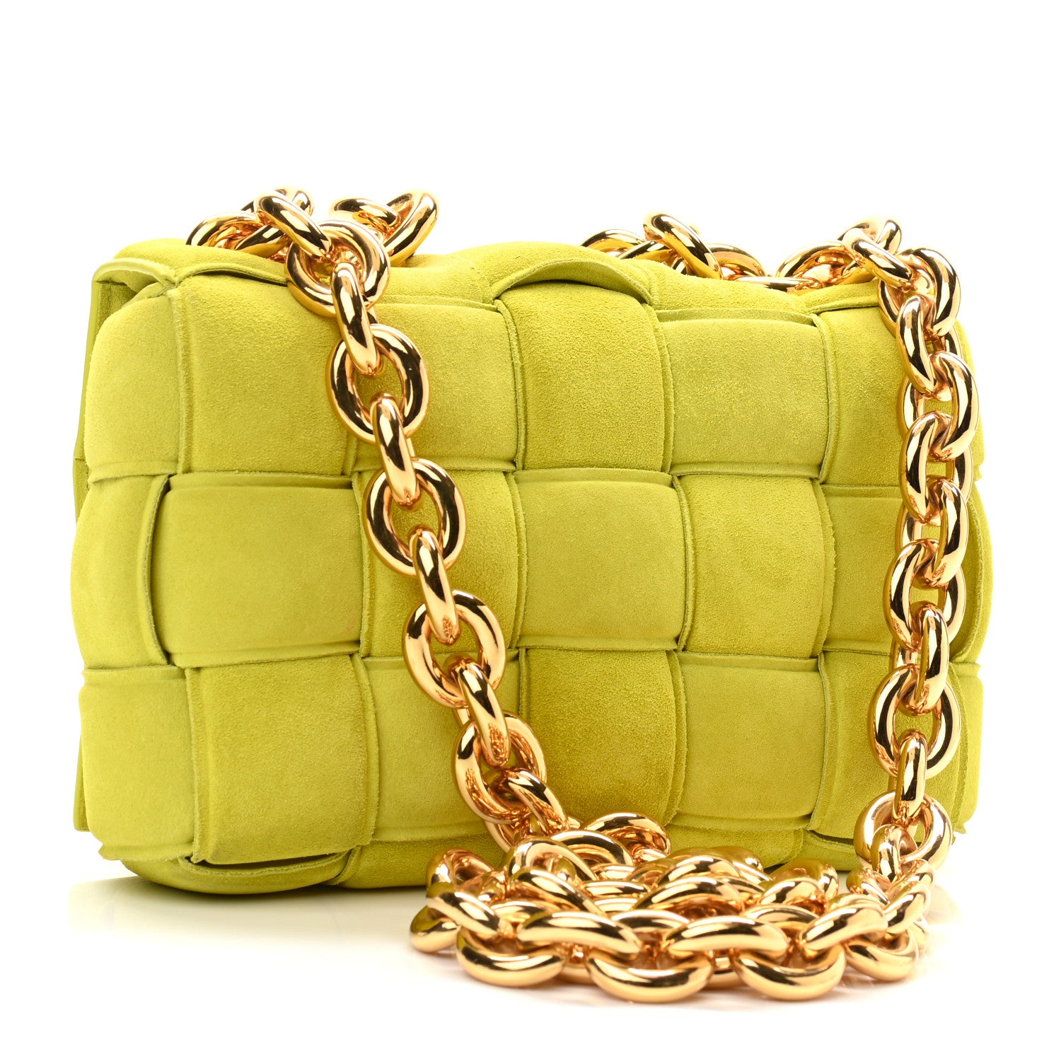 Bottega Veneta Suede Maxi Intrecciato Padded Chain Cassette Crossbody Bag Kiwi 3 of 10