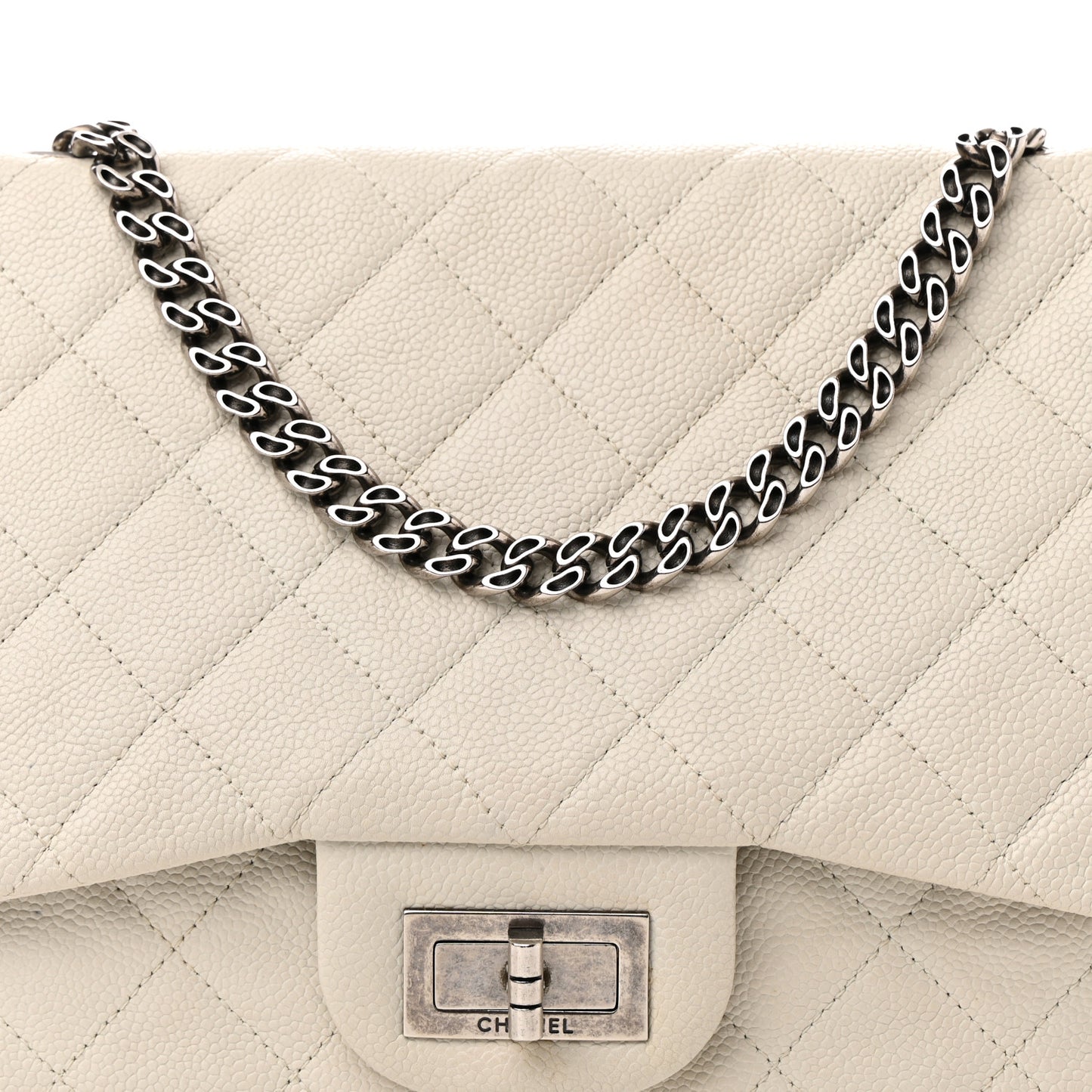 Caviar Quilted Jumbo Single Flap Bijoux Chain Ivory