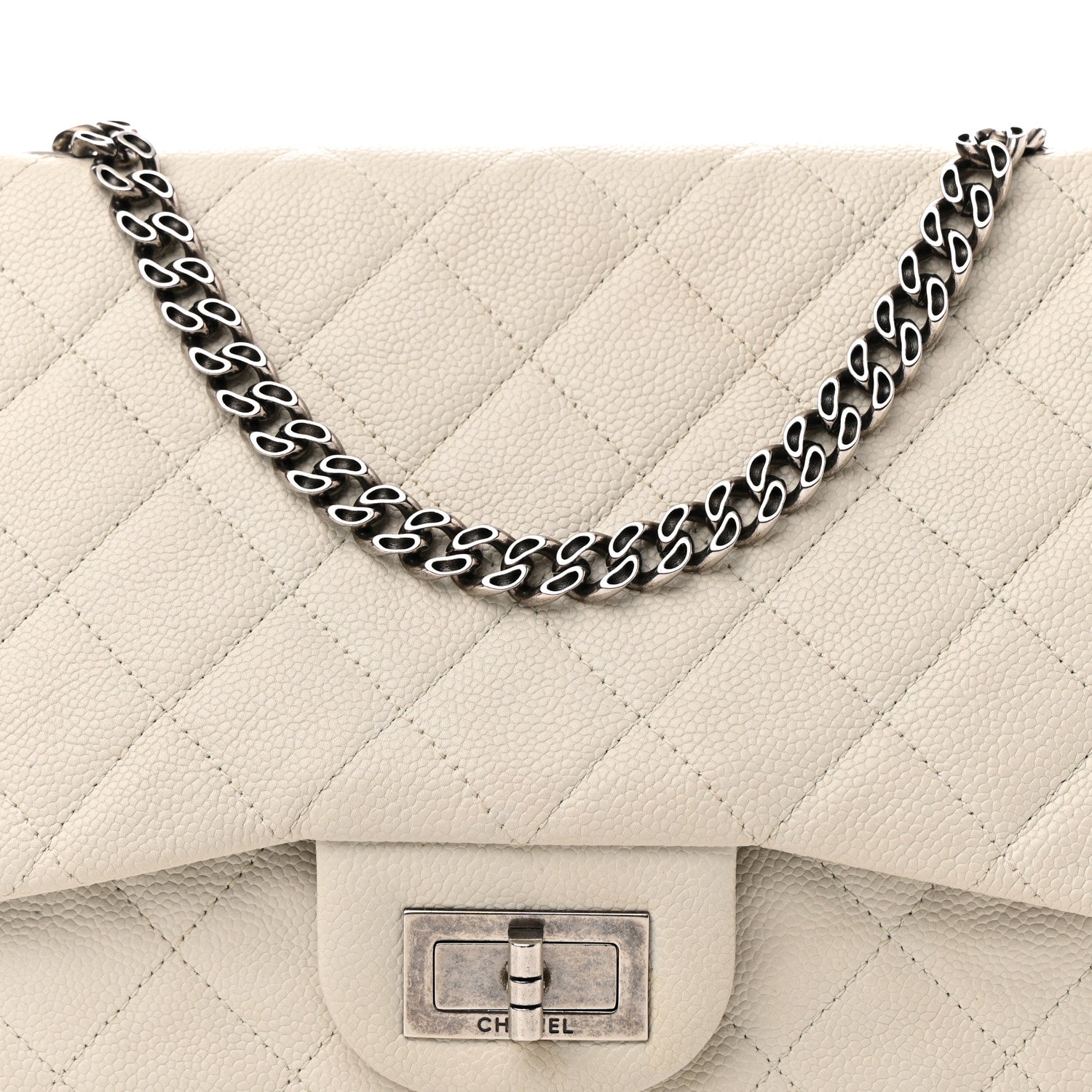 Chanel Caviar Quilted Jumbo Single Flap Bijoux Chain Ivory 8 of 14