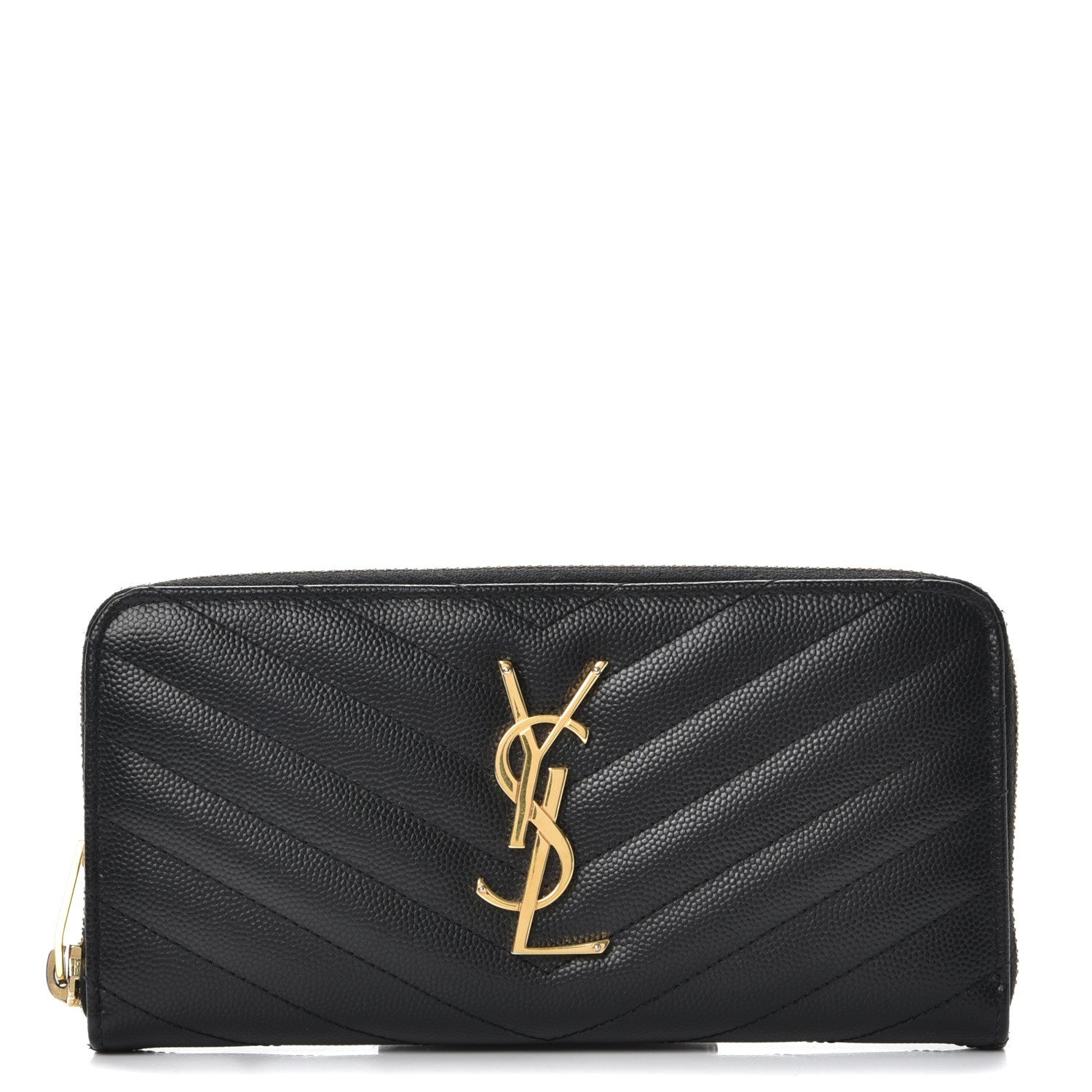 Saint Laurent Grain De Poudre Matelasse Chevron Monogram Zip Around Wallet Black 1 of 7