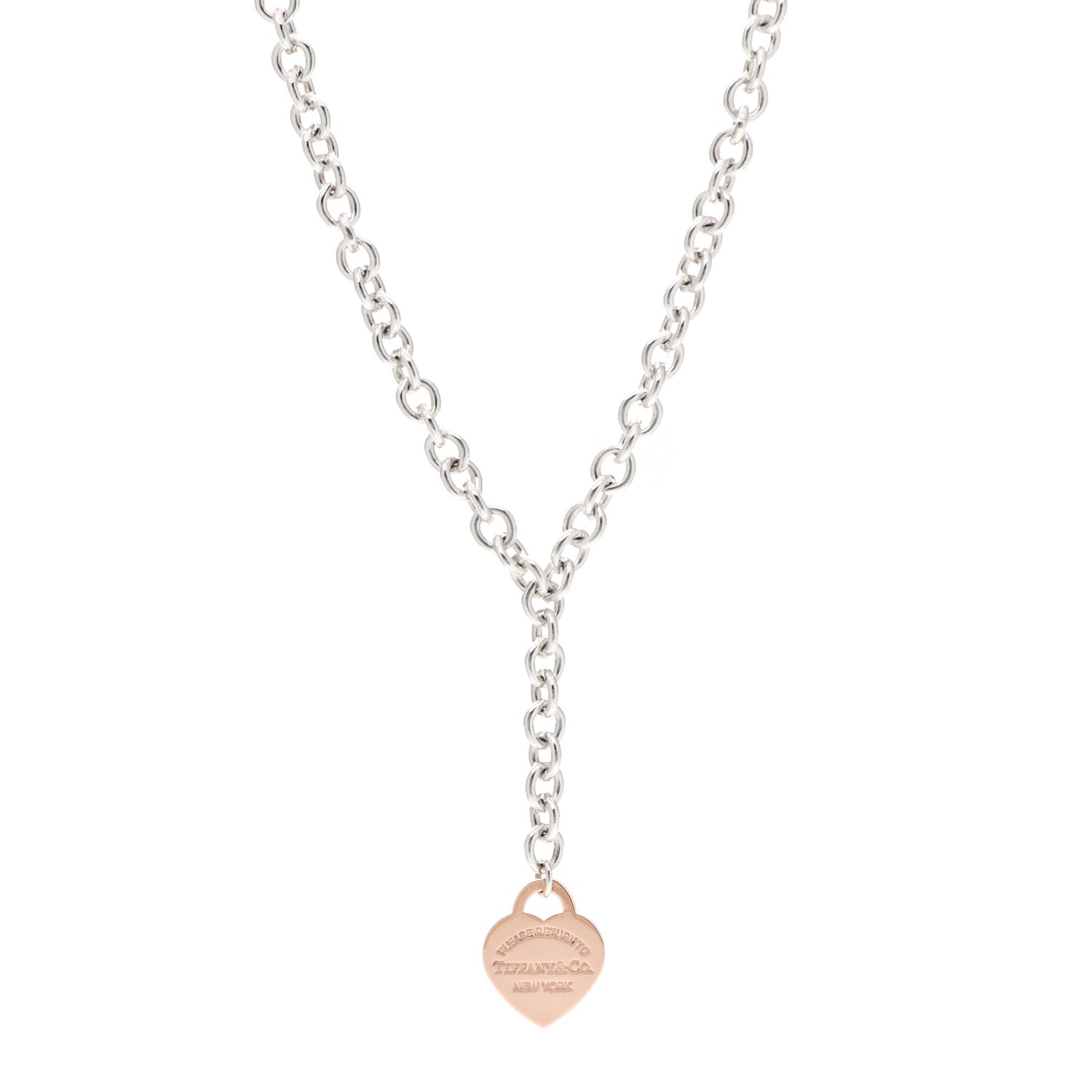 Sterling Silver Rubedo Heart Tag Lariat Necklace