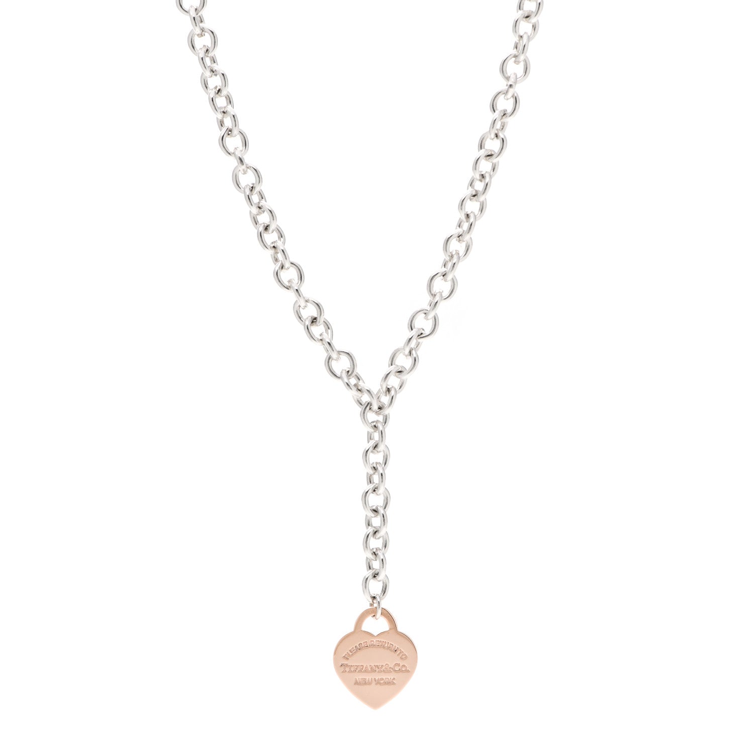 Tiffany Sterling Silver Rubedo Heart Tag Lariat Necklace 1 of 6