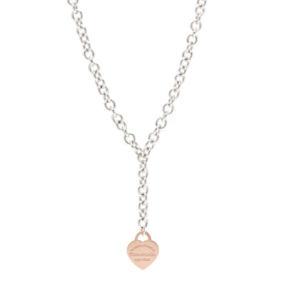 Tiffany Sterling Silver Rubedo Heart Tag Lariat Necklace 1 of 6