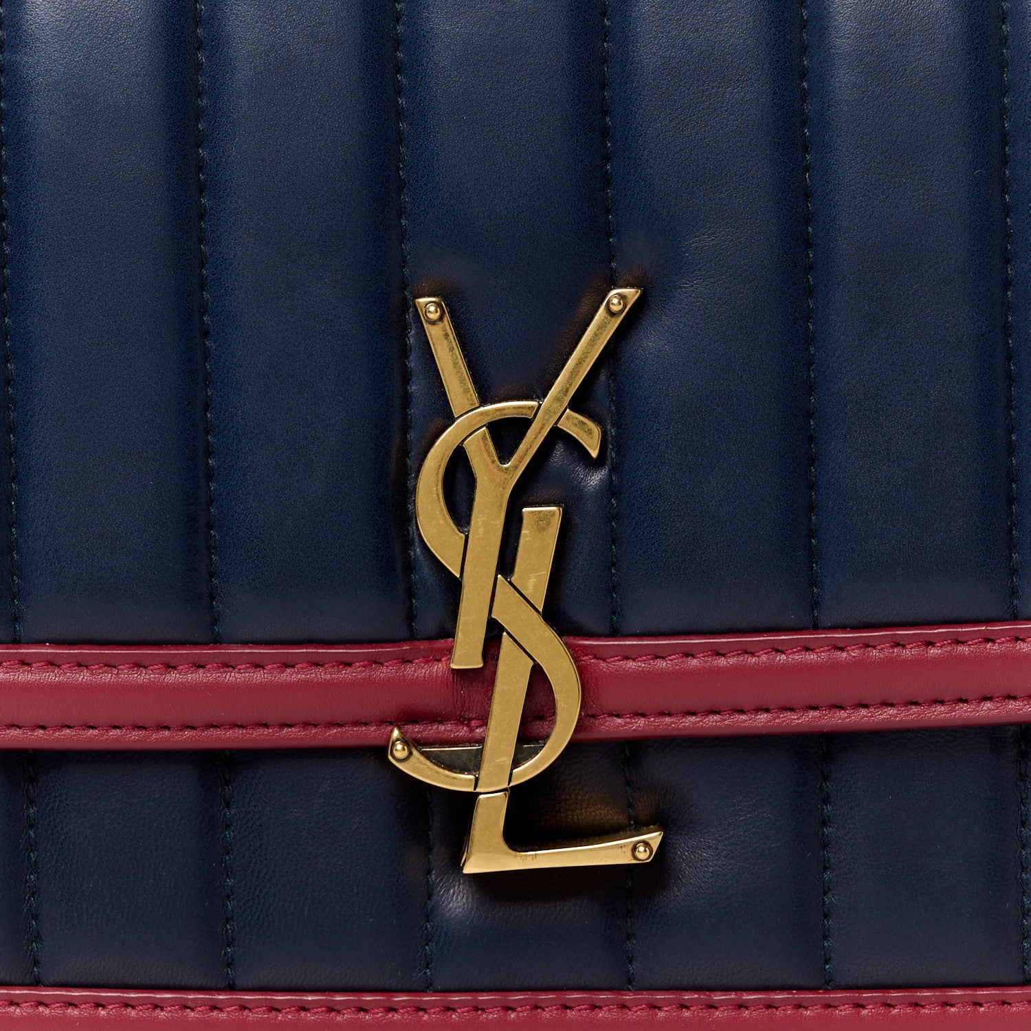 Saint Laurent Calfskin Matelasse Monogram Chain Bag Red Navy 9 of 11