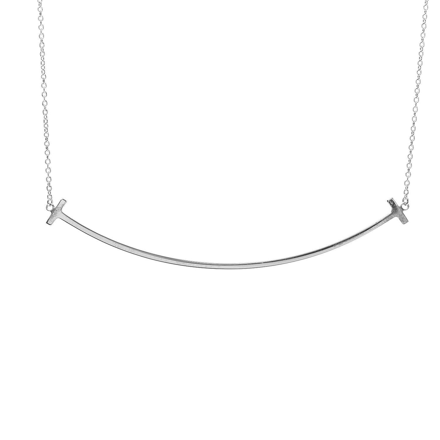Sterling Silver Large T Smile Pendant Necklace