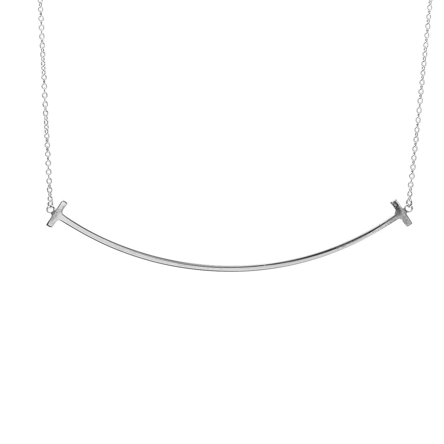 Tiffany Sterling Silver Large T Smile Pendant Necklace 4 of 7