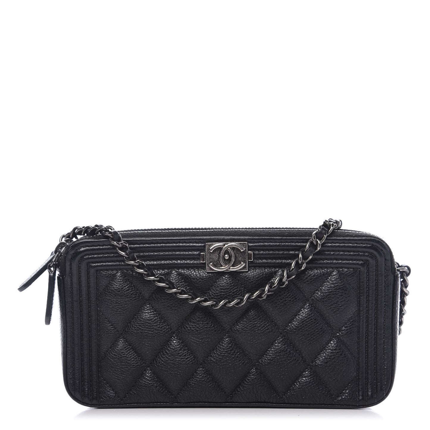 Caviar Quilted Small Boy Clutch With Chain Black