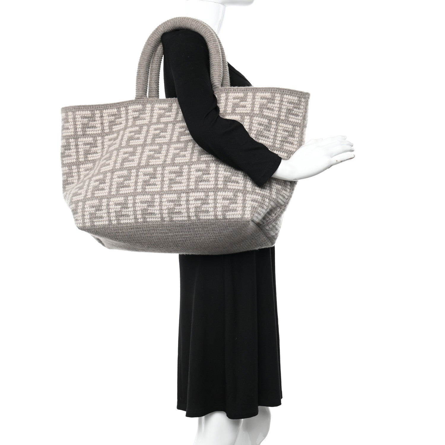 Fendi Cashmere Knit FF Large Shopper Tote Tortora 2 of 10