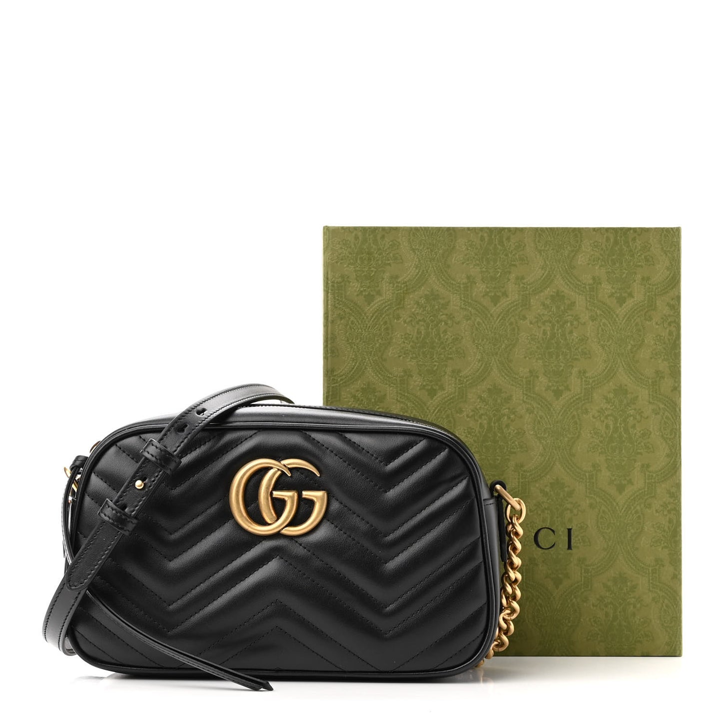 Calfskin Matelasse Small GG Marmont Chain Shoulder Bag Black