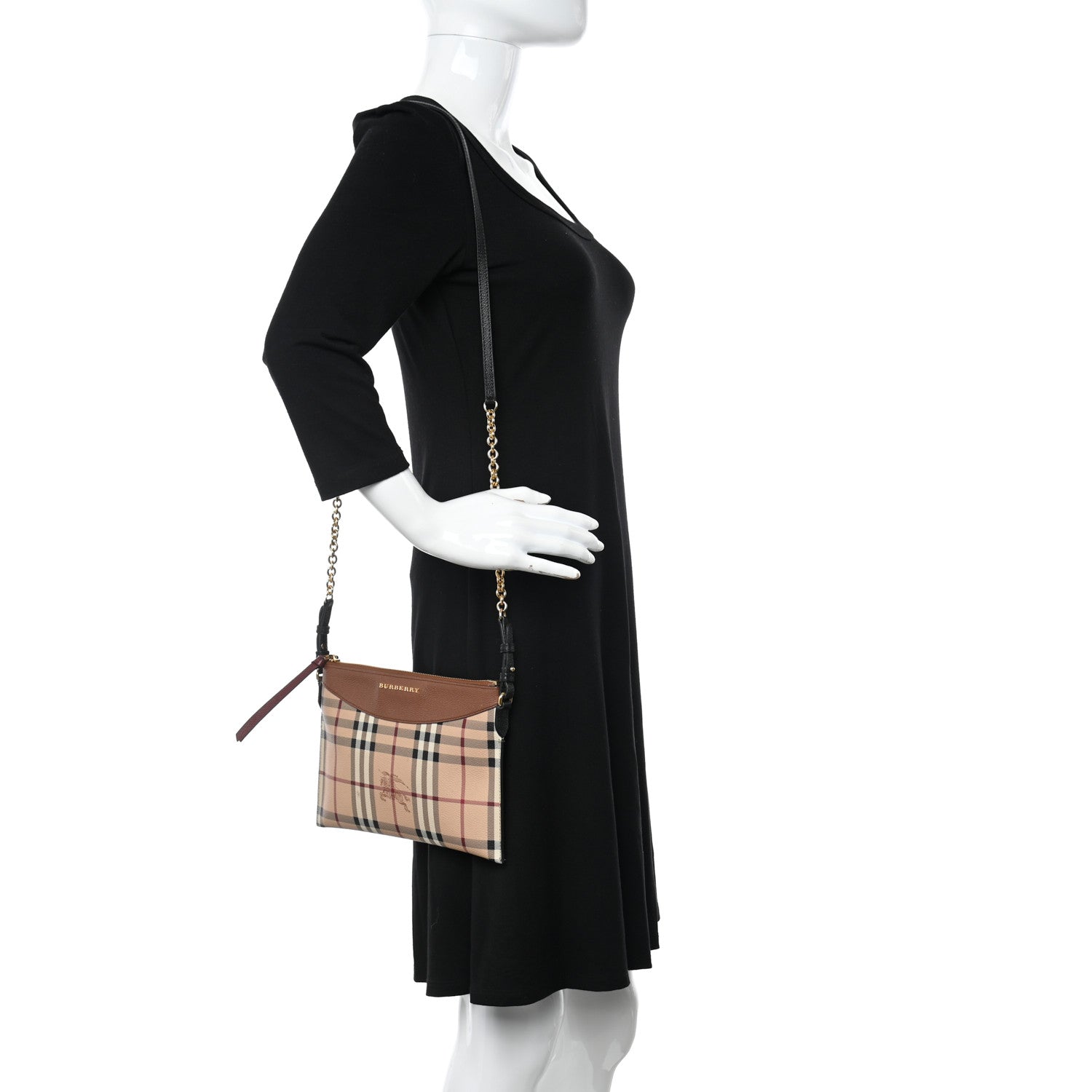 Burberry Haymarket Check Peyton Crossbody Clutch Bag Toffee 2 of 17