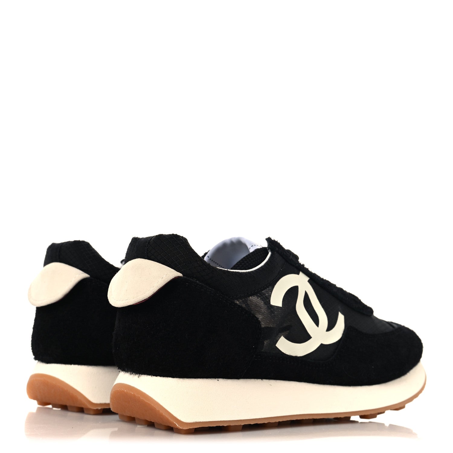 Chanel Mesh Suede Calfskin Womens Logo Sneakers 37 Black White 5 of 9