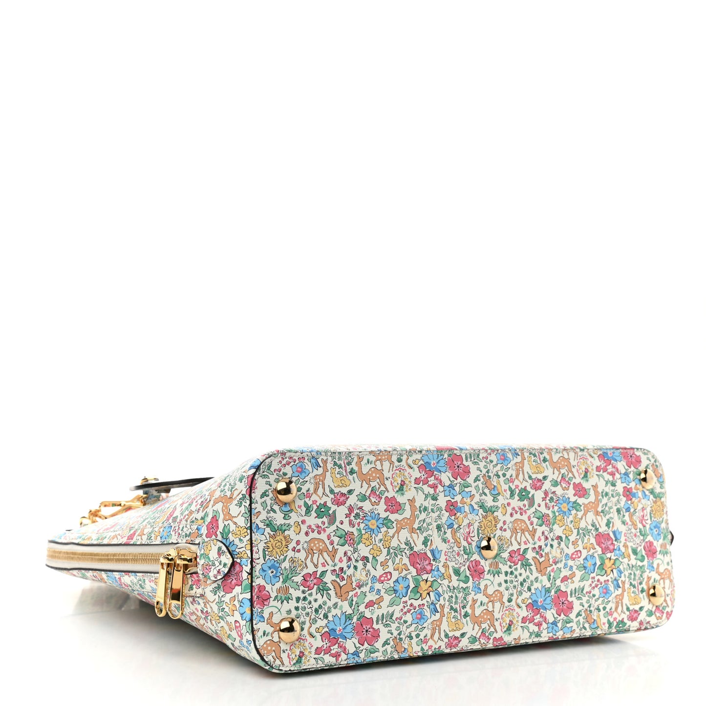 X LIBERTY OF LONDON Calfskin Floral Fawn Print Horsebit 1955 Duffle Bag Multicolor Purple Ivory
