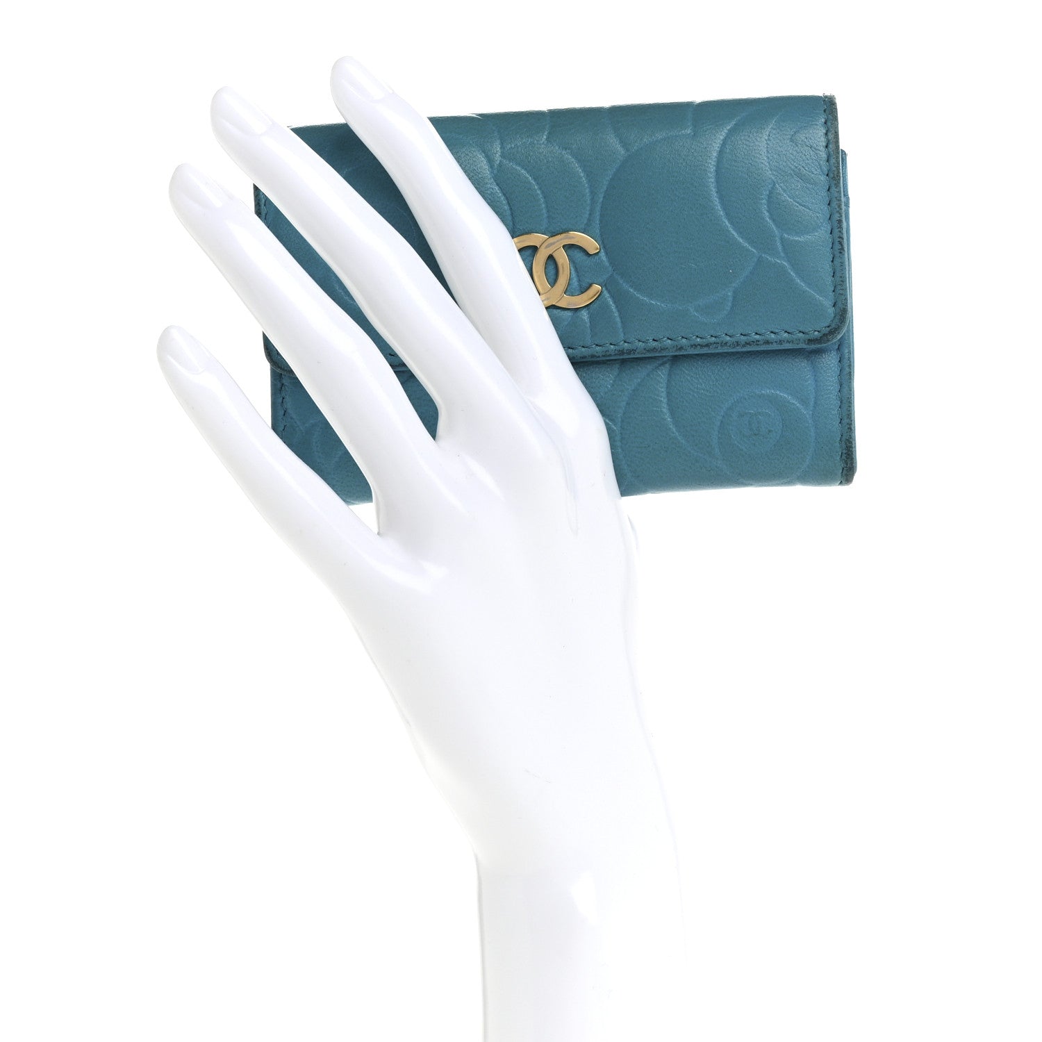 Chanel Lambskin Camellia Embossed Flap Card Holder Blue 2 of 13
