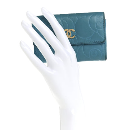 Chanel Lambskin Camellia Embossed Flap Card Holder Blue 2 of 13