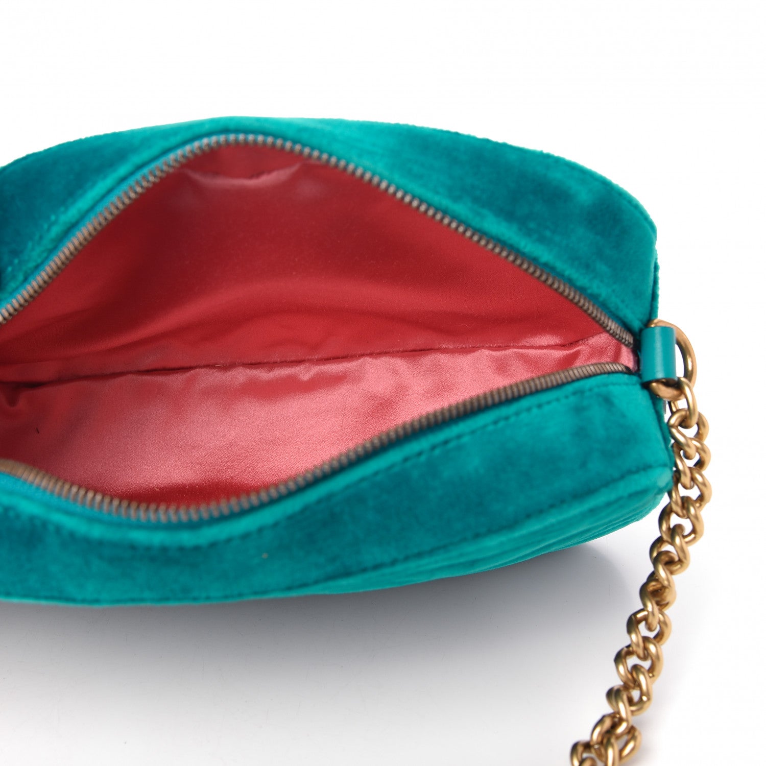Gucci Velvet Matelasse Small GG Marmont Chain Shoulder Bag Pavone Cyan 5 of 10