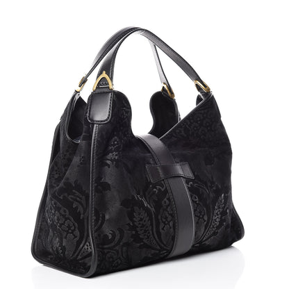Gucci Nubuck Brocade Medium Soft Stirrup Shoulder Bag Black 3 of 15