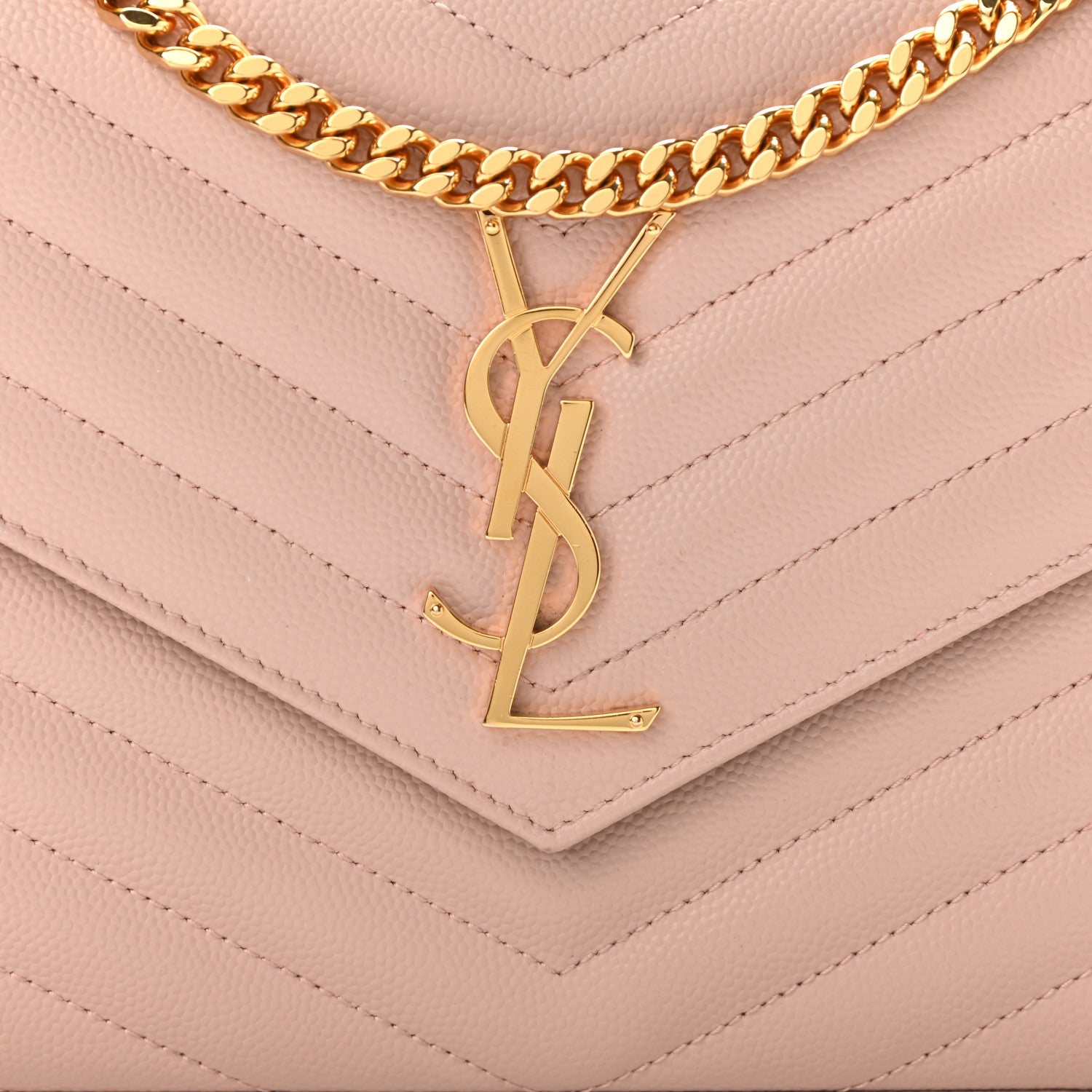 Saint Laurent Grain De Poudre Matelasse Chevron Monogram Chain Wallet Pale Pink 7 of 10