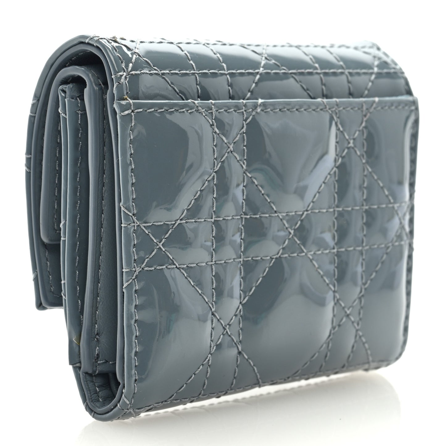 Patent Cannage Lady Dior Lotus Wallet Light Blue