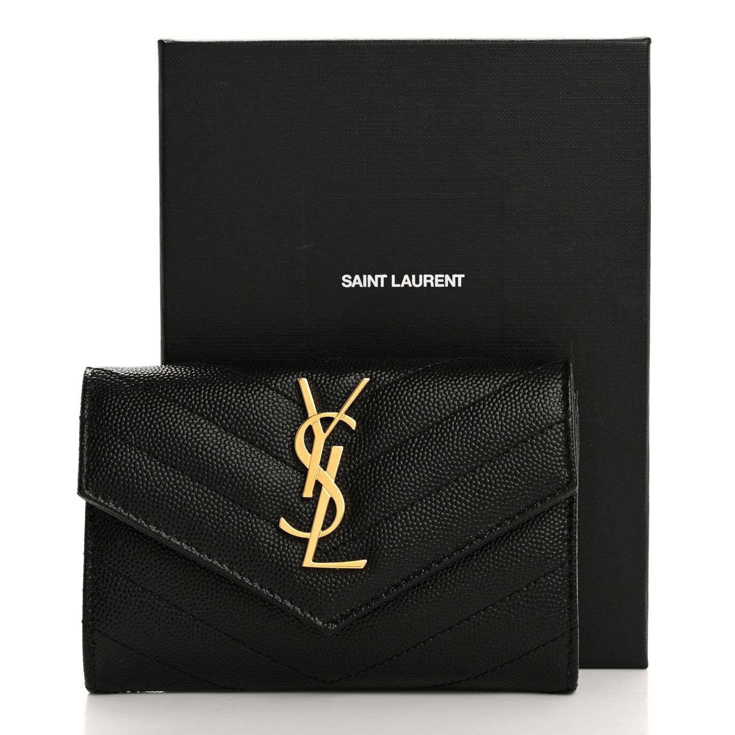 Grain De Poudre Matelasse Chevron Small Monogram Envelope Wallet Black