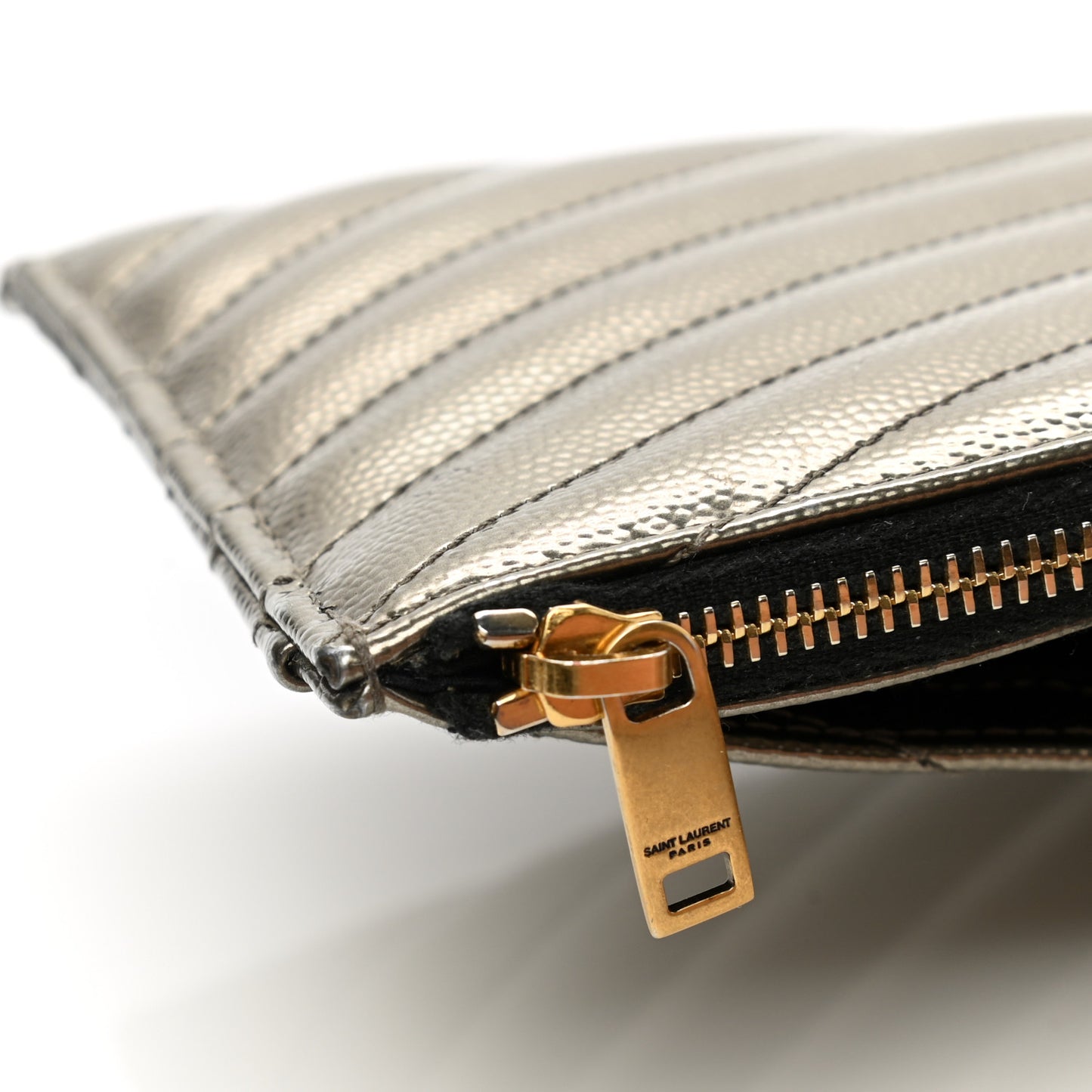 Metallic Grain De Poudre Matelasse Chevron Monogram Bill Pouch Piombo