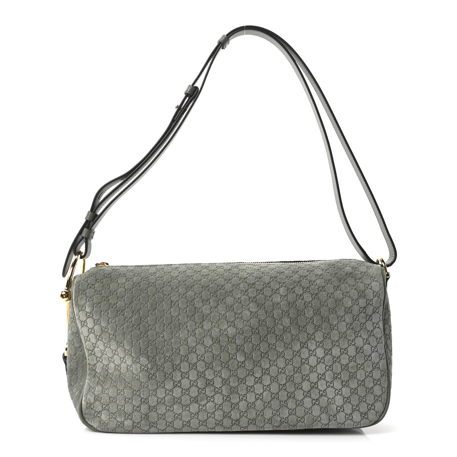 Gucci Suede GG Monogram Half Horsebit Medium Shoulder Bag Sage 1 of 10