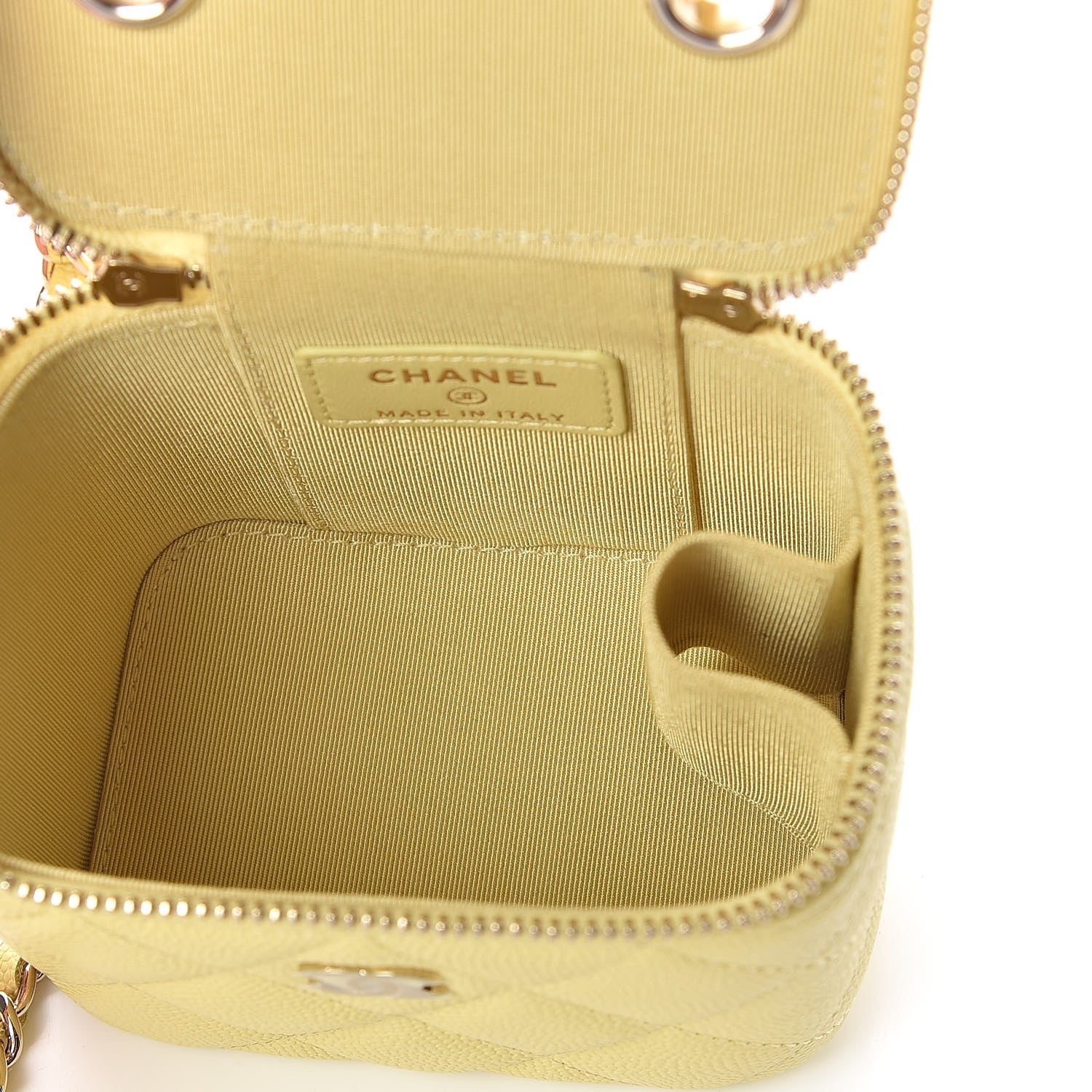 Chanel Caviar Quilted Mini Vanity Case With Chain Yellow 5 of 10